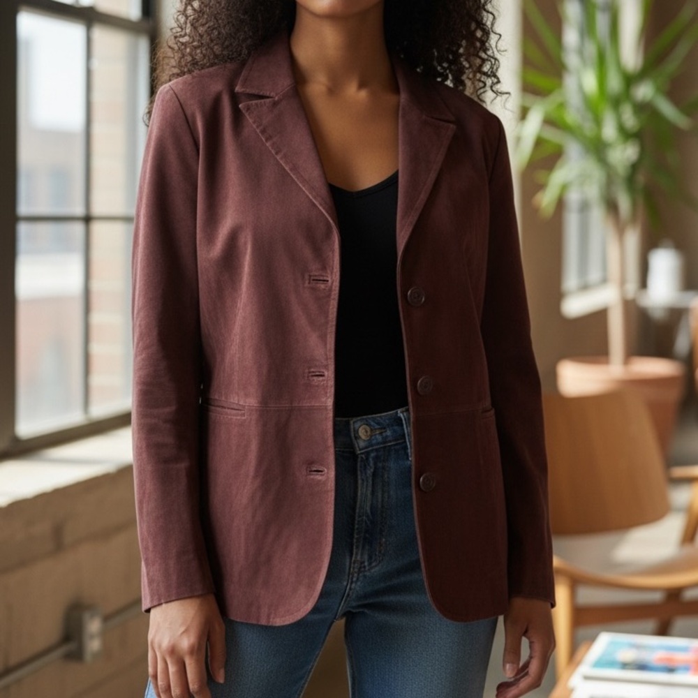 Karen Millen Plum Suede Blazer – NWT – Boyfriend Fit – Tall Girl Approved